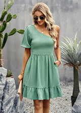 Solid Color Short Sleeve Dress