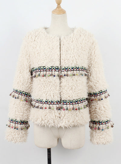 National Style Faux Fur Fringed Plush Coat