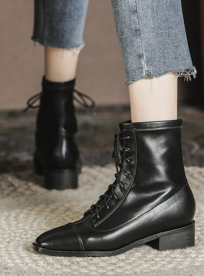 Retro Thick Lace-up Leather Boots