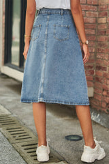 Slim and Breasted Denim Skirt