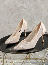 Fine-heeled Pointed Diamond Mesh High-heeled Shoes