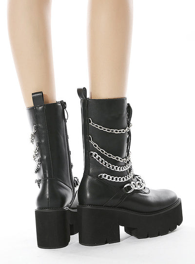 Metal Element High Heel Thick Bottom Martin Boots