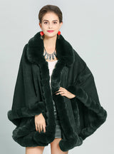 Fall Winter Cashmere Cape Female Fox Fur Collar Shawl