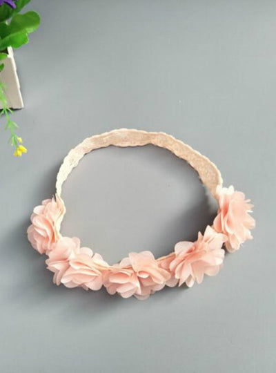 Baby Flower Headband Pink Ribbon Hair Bands Handmade 