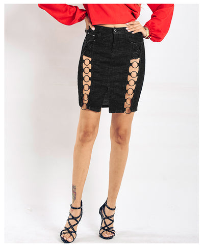 High Waist Slim Split Denim Skirt