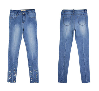 Pearl Pencil Pants Denim Elastic Feet Pants