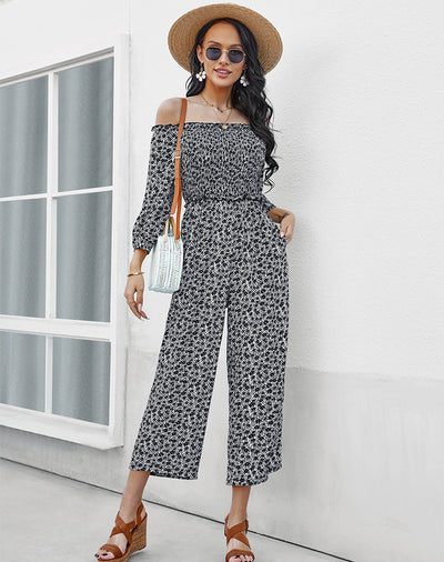 Printed Jumpsuit Off the Shoulder Top