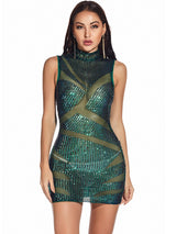 Sexy Perspective Mesh Stitching Sequined Dress