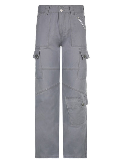 Gray Multi-pocket Low Waist Jeans