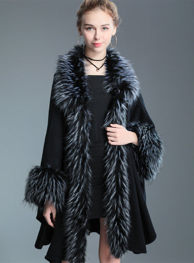 Imitation Raccoon Fur Collar Shawl Cloak