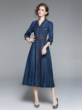 Embroidered Denim Vintage Shirt Long Dress