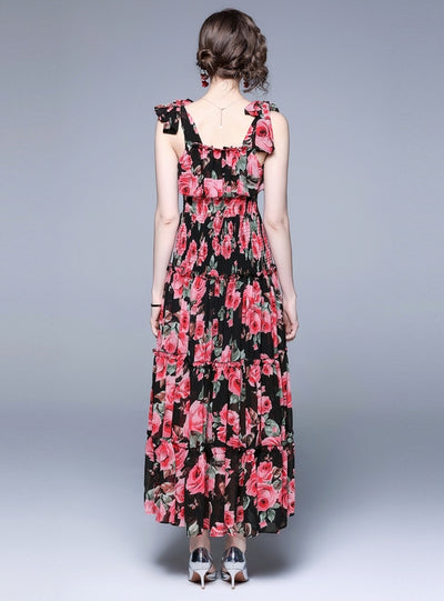 Black Retro Rose Sling Dress