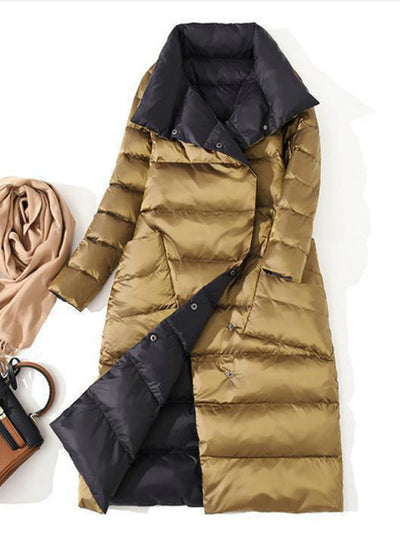 Women Double Sided Down Long Jacket Winter