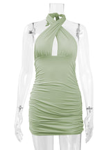 Green Halter Backless Sexy Dress
