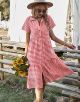 Plaid Shirt Collar Casual Dress