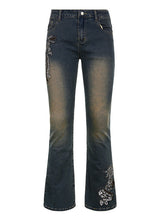 Embroidered Retro Color Slim Jeans