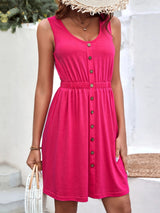 Solid Color Sleeveless Vest Button Round Neck Dress