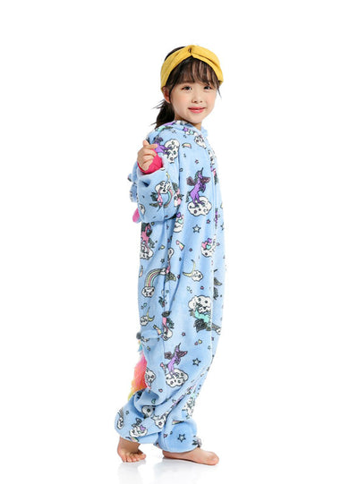 Light Blue Print Fly Unicornio Onesie Zipper Jumpsuit 