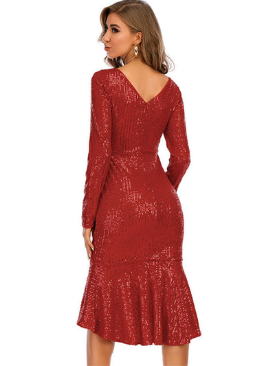 Sexy Long Sleeve Retro Sequined Dress