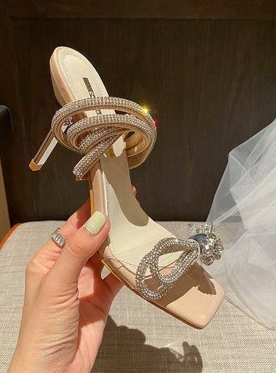 Diamond Stiletto Bow Sandals