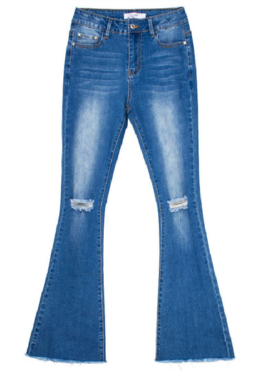 Cowboy Flared Trousers Holes Burrs Jeans