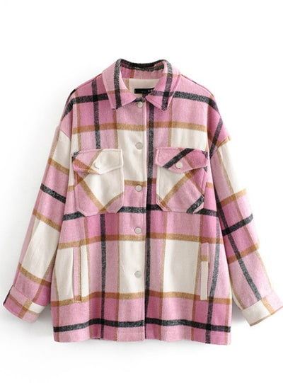 Winter Women Green Plaid Long Coat Jacket