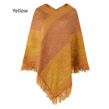 Colored Striped Knitted Cloak Fringed Shawl