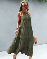 Solid Color Stitching Long Dress