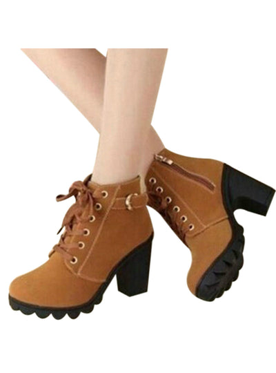 Autumn Winter Women Boots High Quality Solid Lace-up