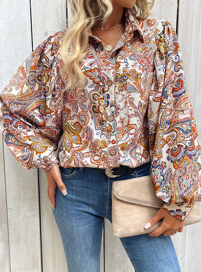 Fashion Puff Sleeve Print Shirt