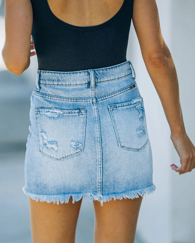 Holes Raw Edges Denim Skirt