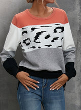 Leopard Print Color Matching Turtleneck Sweater