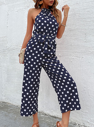 Loose-necked Wide-leg Polka-dot Jumpsuit