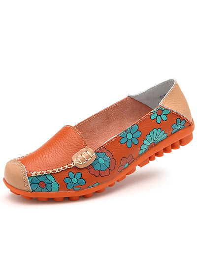 Flower Print Women Genuine Leather Shoes