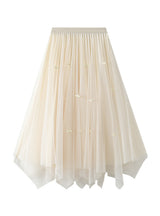 High Waist Pleated Irregular Gauze Skirt