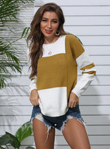 Contrast Stitching Crew Neck Pullover