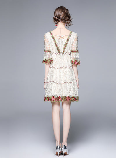 Yarn Embroidery Retro Palace Style Dress