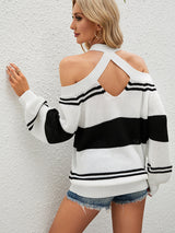 Striped Color Matching Halter Sweater