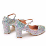 7 cm Thick Round Toe Crystal Wedding Shoes