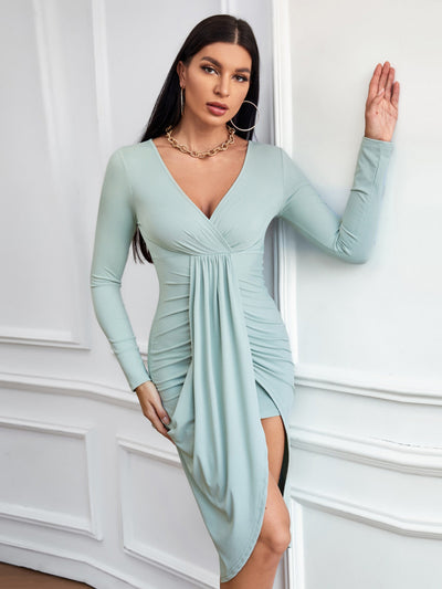 Casual Slim Long Sleeve V-neck Dress