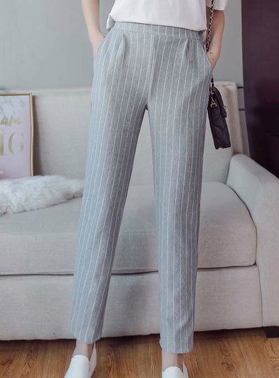 Fashion Elastic Waist Casual Stripes Peneil Pants 