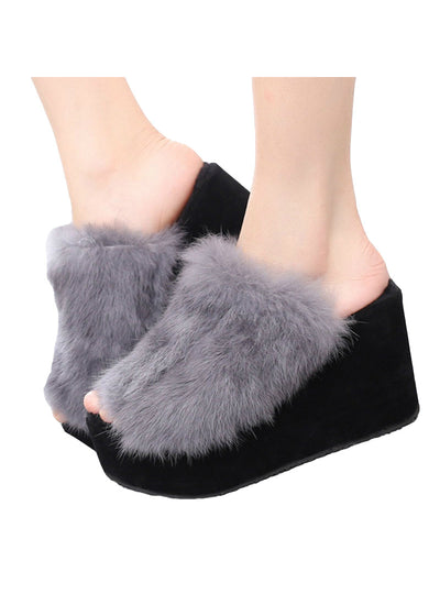 Fur Slippers Wedges Women Slippers Platform 