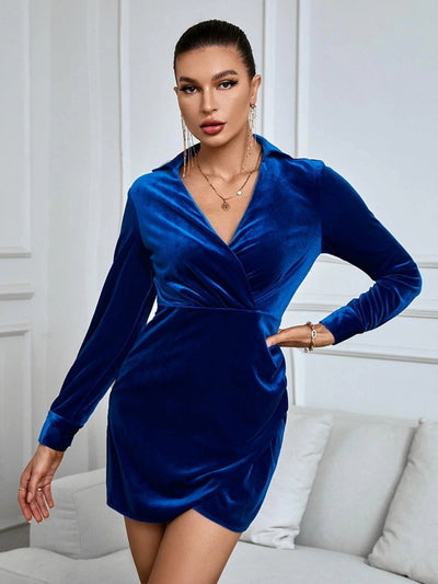 V-neck Long-sleeved Shirt Velvet Dress