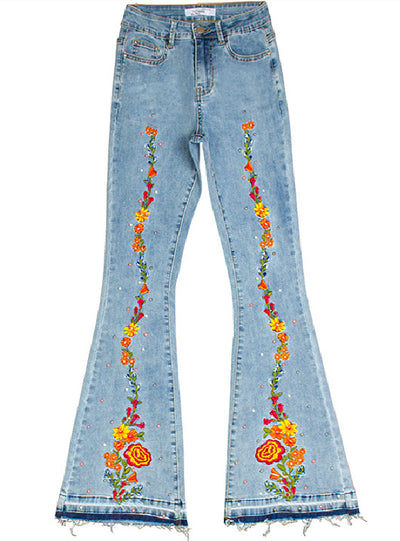 Women Embroidered Wide-leg Jeans