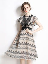 Chiffon Flounces Flying Sleeves Printed Dress