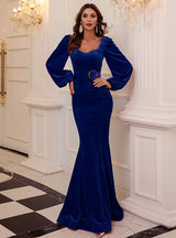 Women's Velvet Long Sleeves Evening Dress