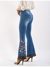 Embroidered Leopard Print Jeans