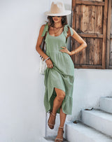 Solid Color Suspender Dress