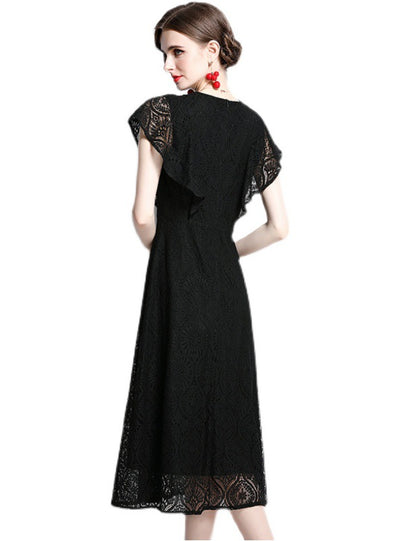 Round Neck Flounce Openwork Lace Dress