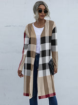 Plaid Buttonless Straight Cardigan Jacket